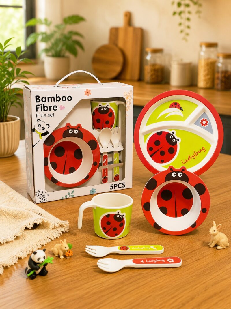 Set repas Bébé 5 pièces en Fibre de Bambou Coccinelle